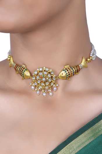 Tribe Amrapali Navratna Fish Necklace