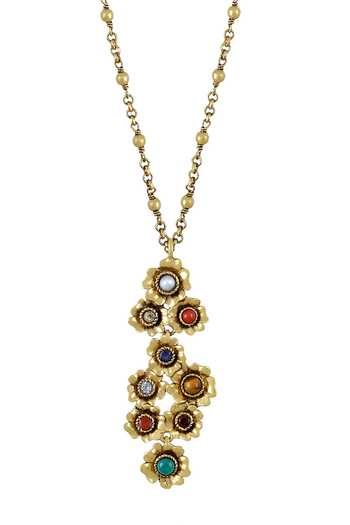 Tribe Amrapali Gold Plated Navratna Arya Chain Pendant Necklace Online at Aza Fashions Tribe Amrapali_Gold Plated Navratna Arya Chain Pendant Necklace _Online_at_Aza_Fashions