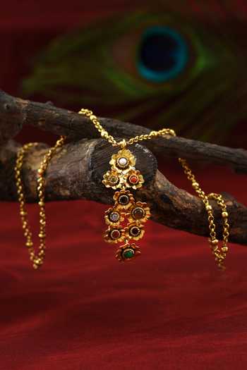 Buy Tribe Amrapali Gold Plated Navratna Arya Chain Pendant Necklace Online at Aza Fashions Buy_Tribe Amrapali_Gold Plated Navratna Arya Chain Pendant Necklace _Online_at_Aza_Fashions
