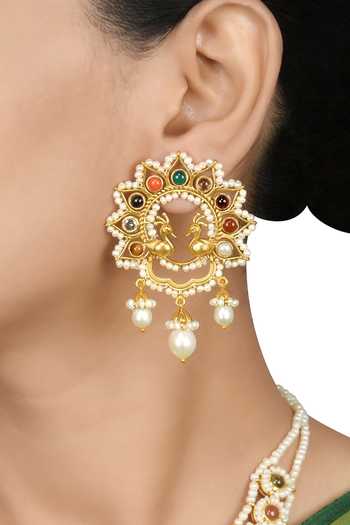 Tribe Amrapali Navratna Anika Pearl Drop Earrings