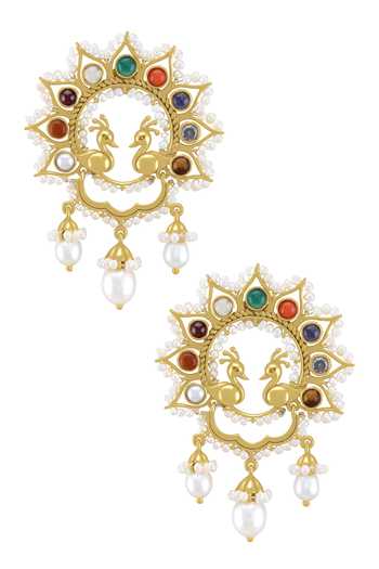 Tribe Amrapali Navratna Anika Pearl Drop Earrings