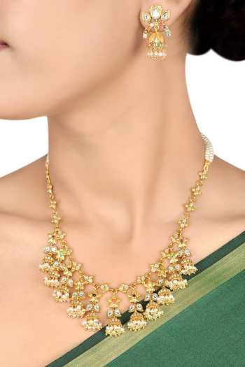 Tribe Amrapali Navratna Arya Jhumki Drop Necklace