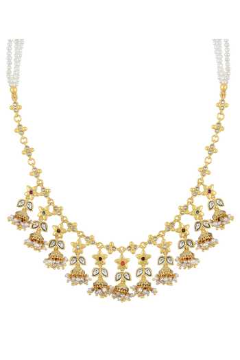 Tribe Amrapali Gold Plated Navratna Arya Jhumki Drop Necklace Online at Aza Fashions Tribe Amrapali_Gold Plated Navratna Arya Jhumki Drop Necklace _Online_at_Aza_Fashions