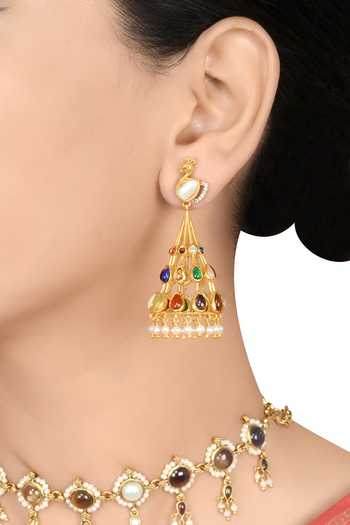Tribe Amrapali Navratna Roshni Jhumka Earrings