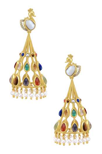Tribe Amrapali Navratna Roshni Jhumka Earrings