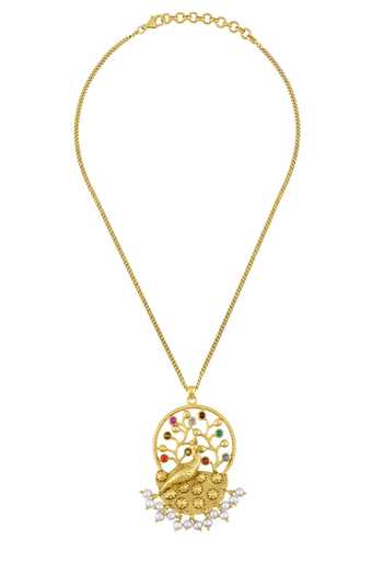 Tribe Amrapali Navratna Mayura Chain Pendant Necklace