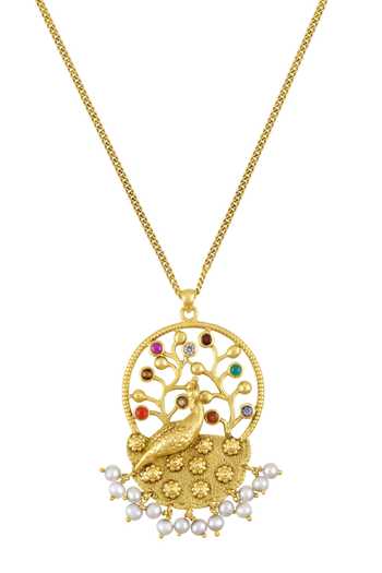 Tribe Amrapali Navratna Mayura Chain Pendant Necklace