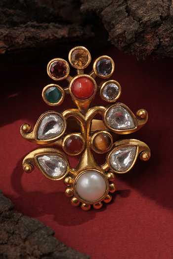 Tribe Amrapali Navratna Floral Ring