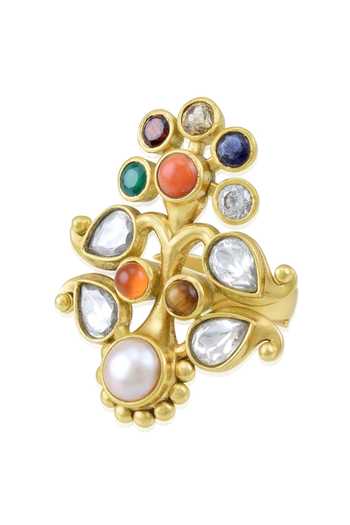 Tribe Amrapali Navratna Floral Ring