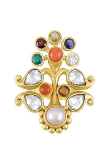 Tribe Amrapali Gold Plated Navratna Floral Ring Online at Aza Fashions Tribe Amrapali_Gold Plated Navratna Floral Ring _Online_at_Aza_Fashions