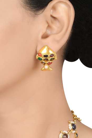 Tribe Amrapali Navratna Fish Earrings