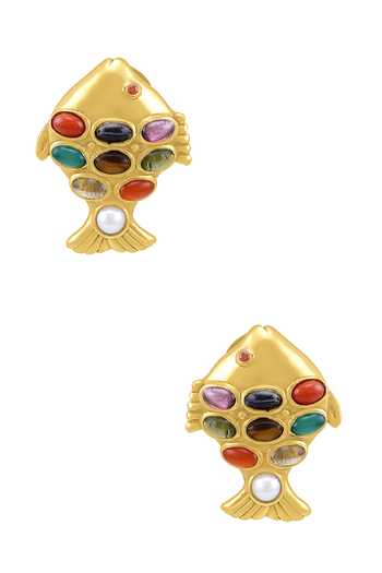 Tribe Amrapali Navratna Fish Earrings