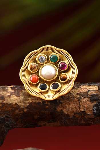 Shop Tribe Amrapali Gold Plated Navratna Kasi Ring Online at Aza Fashions Shop_Tribe Amrapali_Gold Plated Navratna Kasi Ring _Online_at_Aza_Fashions
