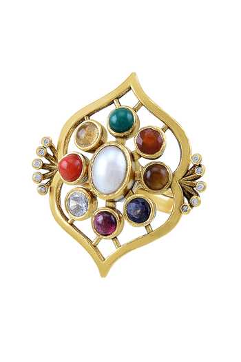 Tribe Amrapali Gold Plated Navratna Anika Ring Online at Aza Fashions Tribe Amrapali_Gold Plated Navratna Anika Ring _Online_at_Aza_Fashions