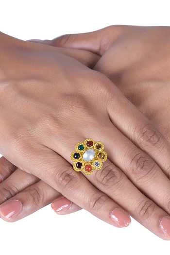 Tribe Amrapali Navratna Pushp Ring