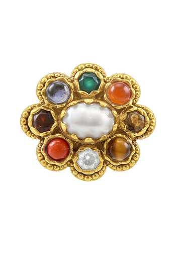 Tribe Amrapali Gold Plated Navratna Pushp Ring Online at Aza Fashions Tribe Amrapali_Gold Plated Navratna Pushp Ring _Online_at_Aza_Fashions