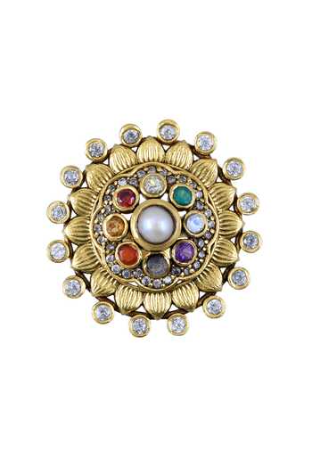 Tribe Amrapali Gold Plated Navratna Fariha Ring Online at Aza Fashions Tribe Amrapali_Gold Plated Navratna Fariha Ring _Online_at_Aza_Fashions