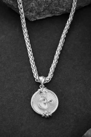 Totapari_Silver Sacred Om Pendant Necklace _Online_at_Aza_Fashions