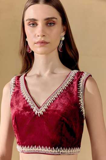 Chandrima Ruby Contrast Pearl Embellished Blouse