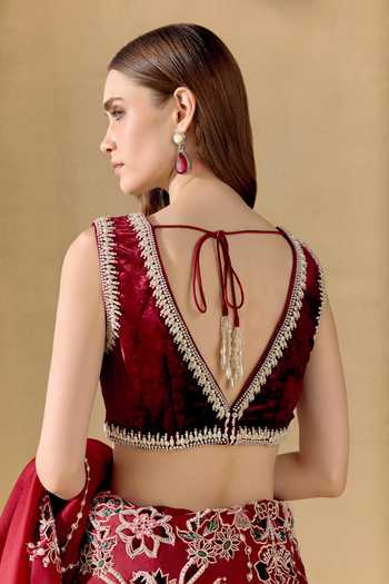 Chandrima Ruby Contrast Pearl Embellished Blouse