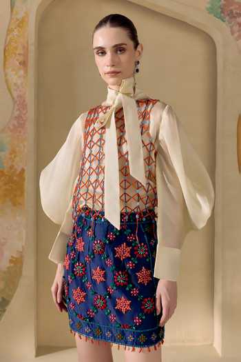Chandrima Multicolour Mosaic Mesh Overlay Cape 