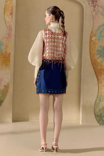 Chandrima Multicolour Mosaic Mesh Overlay Cape 