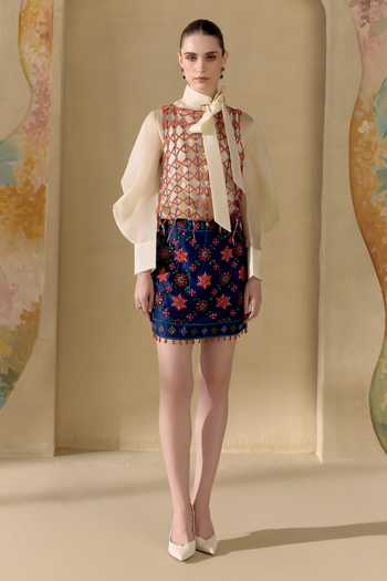 Chandrima_Multi Color Mesh High Neck Multicolour Mosaic Overlay Cape _Online_at_Aza_Fashions