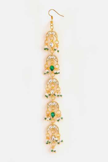 Ruby Raang Green Chandra Jhalar Five-tier Crescent Kalgi Online at Aza Fashions Ruby Raang_Green Chandra Jhalar Five-tier Crescent Kalgi _Online_at_Aza_Fashions