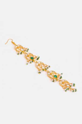 Buy Ruby Raang Green Chandra Jhalar Five-tier Crescent Kalgi Online at Aza Fashions Buy_Ruby Raang_Green Chandra Jhalar Five-tier Crescent Kalgi _Online_at_Aza_Fashions