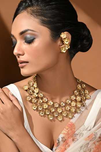 Anki Bunki Aditi Four Layer Floral Bib Choker Necklace Set 