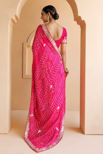 Geroo Jaipur Bandhani Saree Set with Stitched Blouse and Petticoat 