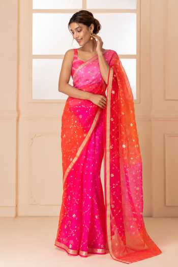 Geroo Jaipur Bandhani Pattern Saree With Blouse