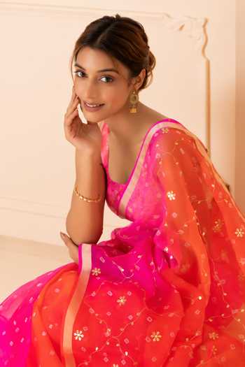 Geroo Jaipur Bandhani Pattern Saree With Blouse