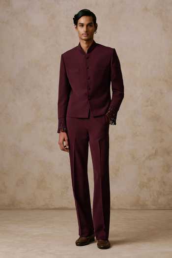 Nirmooha Nocturne Cherry Plum Bandhgala Set