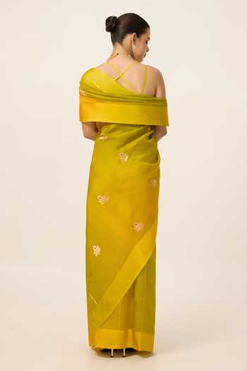 Ekaya Banaras Handwoven Mustard Saree With Running Blouse Piece 