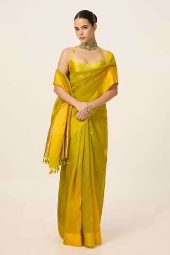 Ekaya Banaras Handwoven Mustard Saree With Running Blouse Piece 