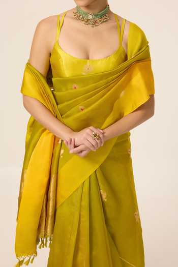 Buy Ekaya Banaras Yellow Organza Handwoven Mustard Saree With Running Blouse Piece Online at Aza Fashions Buy_Ekaya Banaras_Yellow Organza Handwoven Mustard Saree With Running Blouse Piece _Online_at_Aza_Fashions