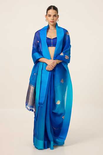 Ekaya Banaras Handwoven Cutwork Organza Saree With Running Blouse Piece 