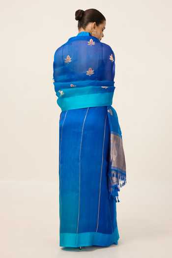 Ekaya Banaras Handwoven Cutwork Organza Saree With Running Blouse Piece 