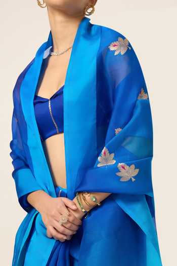 Buy Ekaya Banaras Blue Organza Handwoven Cutwork Saree With Running Blouse Piece Online at Aza Fashions Buy_Ekaya Banaras_Blue Organza Handwoven Cutwork Saree With Running Blouse Piece _Online_at_Aza_Fashions