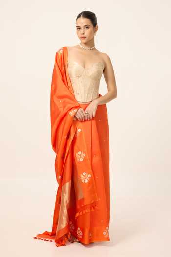 Ekaya Banaras Handwoven Cutwork Silk Saree With Running Blouse 
