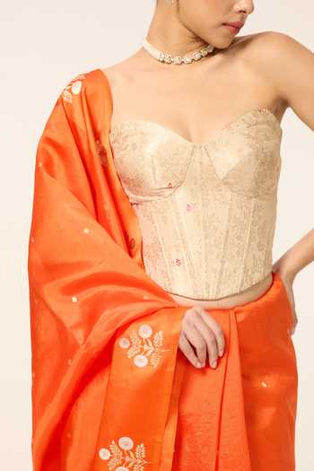 Buy Ekaya Banaras Orange Silk Handwoven Cutwork Saree With Running Blouse Online at Aza Fashions Buy_Ekaya Banaras_Orange Silk Handwoven Cutwork Saree With Running Blouse _Online_at_Aza_Fashions