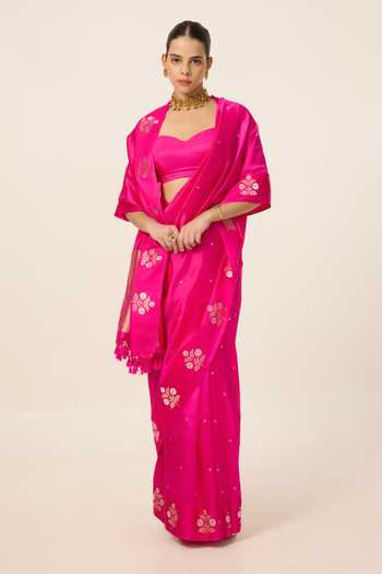 Ekaya Banaras Pink Silk Hot Saree With Running Blouse Piece Online at Aza Fashions Ekaya Banaras_Pink Silk Hot Saree With Running Blouse Piece _Online_at_Aza_Fashions