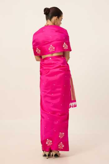 Buy Ekaya Banaras Pink Silk Hot Saree With Running Blouse Piece Online at Aza Fashions Buy_Ekaya Banaras_Pink Silk Hot Saree With Running Blouse Piece _Online_at_Aza_Fashions