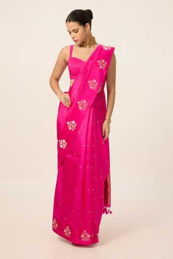 Ekaya Banaras Silk Hot Pink Saree With Running Blouse Piece 