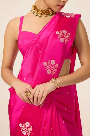 Buy Ekaya Banaras Pink Silk Hot Saree With Running Blouse Piece Buy_Ekaya Banaras_Pink Silk Hot Saree With Running Blouse Piece