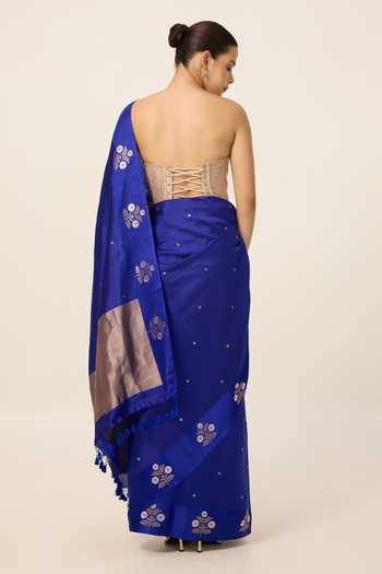 Ekaya Banaras Handwoven Indigo Saree With Running Blouse Piece 