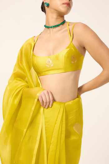Buy Ekaya Banaras Yellow Organza Handwoven Saree With Running Blouse Piece Online at Aza Fashions Buy_Ekaya Banaras_Yellow Organza Handwoven Saree With Running Blouse Piece _Online_at_Aza_Fashions