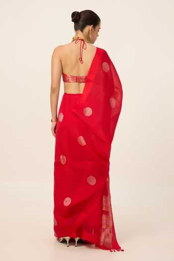 Ekaya Banaras Handwoven Crimson Saree With Running Blouse Piece 