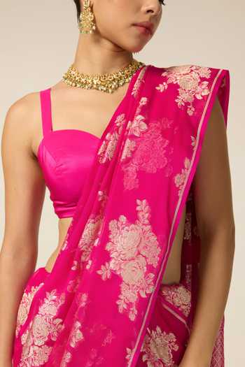 Buy Ekaya Banaras Pink Chiffon Handwoven Saree With Running Blouse Piece Online at Aza Fashions Buy_Ekaya Banaras_Pink Chiffon Handwoven Saree With Running Blouse Piece _Online_at_Aza_Fashions